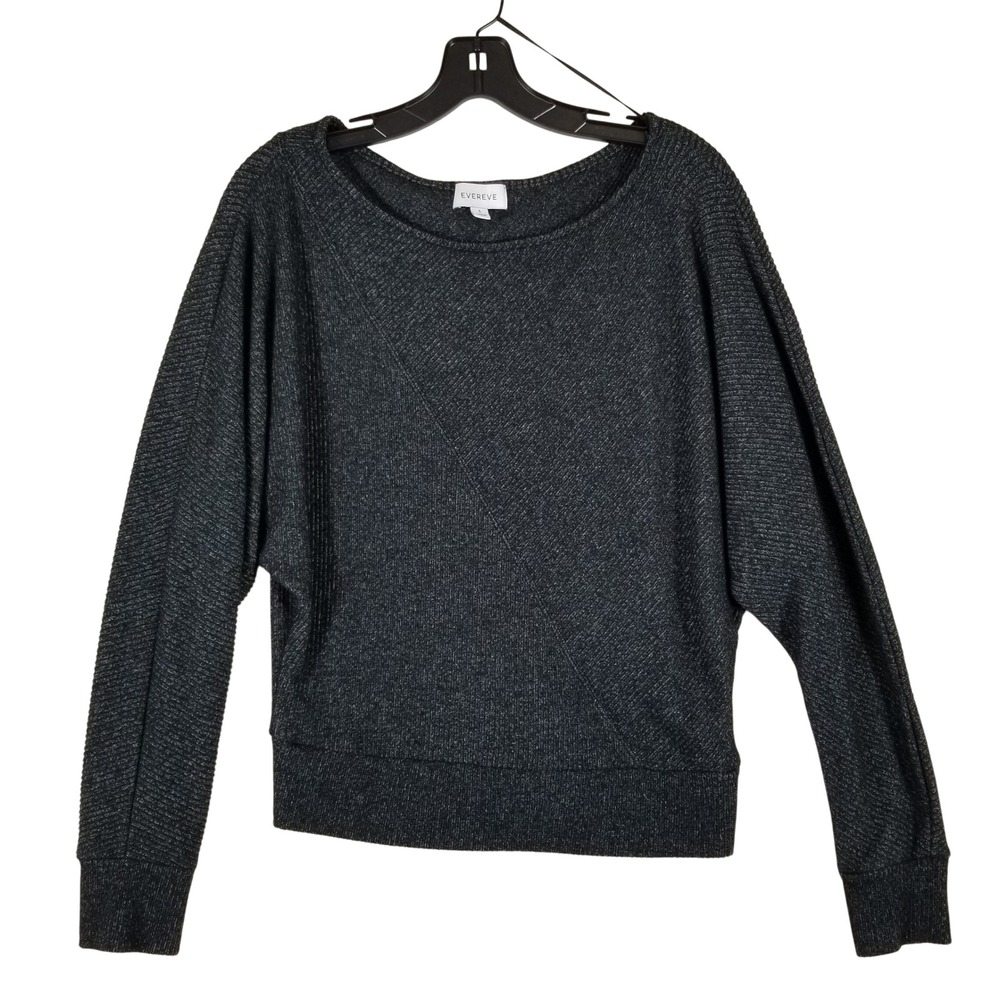 Evereve Pullover Top Women Size S Charcoal Gray Dolman Sleeve Textured Knit
